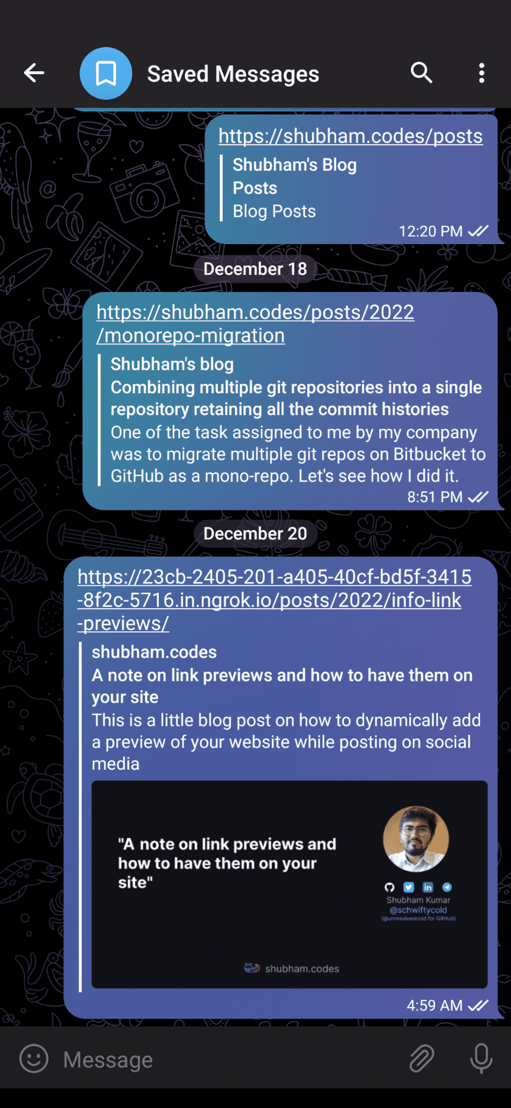 Preview of telegram